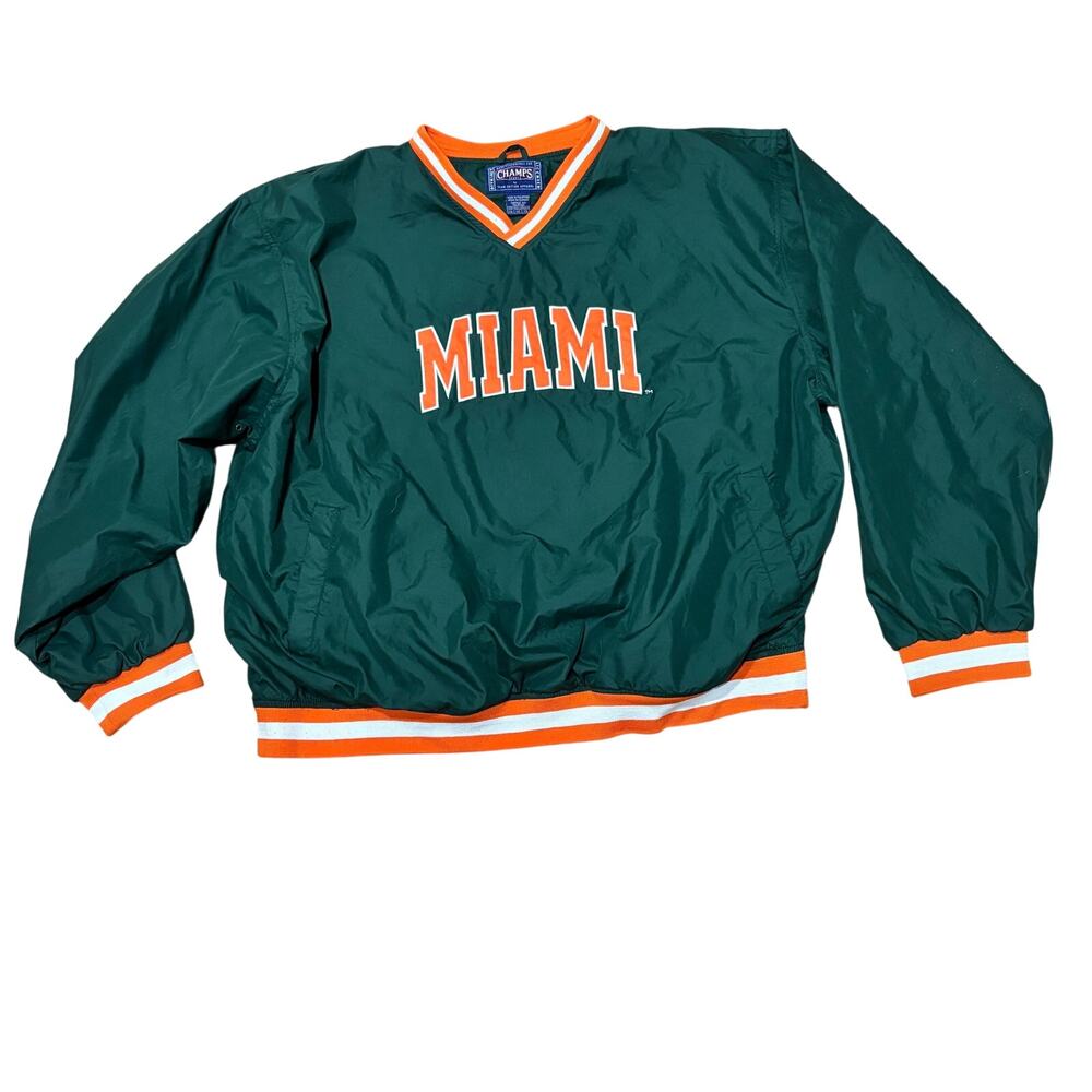 VTG Miami Hurricanes Pullover V-Neck Windbreaker Champs Men's XXL Sideline Gear